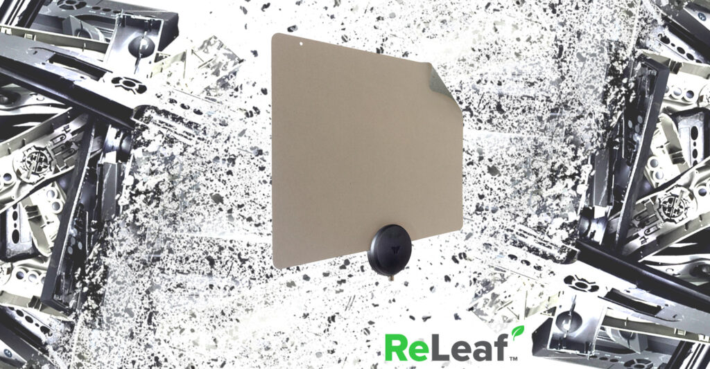 Mohu ReLeaf antenna on a background of recycled materials