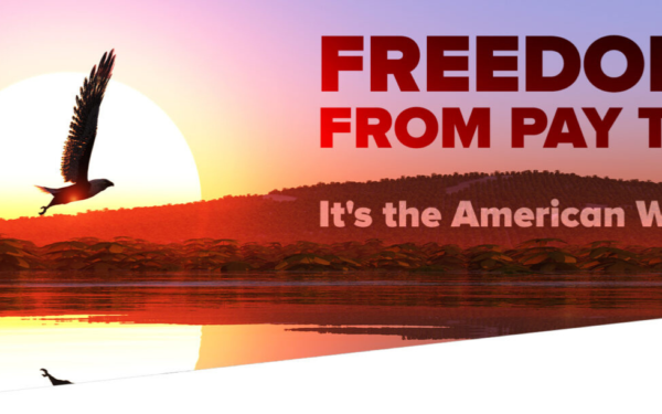 Freedom From Pay TV It's the American Way, Eagle flying over water with Mohu logo