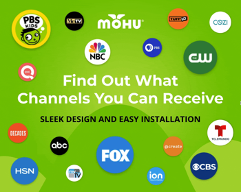 animation of TV channel logos popping into the image like bubbles with Mohu logo in the center
